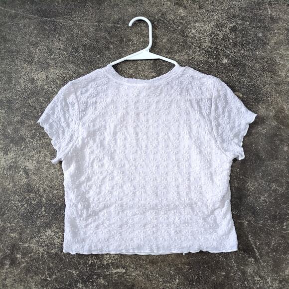 Atelier By Kirious Crop Top Womens L White Floral Short Sleeve Summer Vacation - Picture 3 of 8